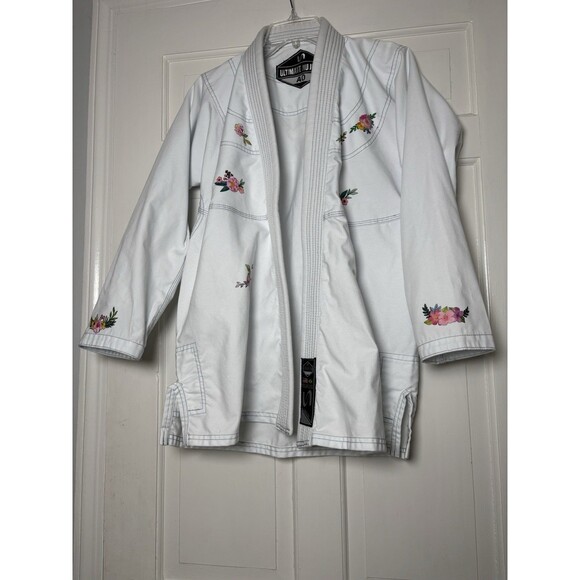 Ultimate Jiu Jitsu Jackets & Blazers - Ultimate Jiu-Jitsu Ultimate Fight Gear White w/Pink Flowers Jacket Size A0